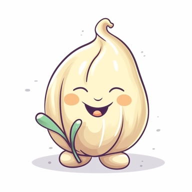 cute Garlic, happy and smiling, bold line, clipart, sticker, white background, no shadow, 8k detail