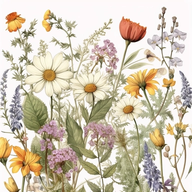 Pressed boho wild flowers cottagecore vintage botanical pastel floral nature flower garden with seamless border, clipart with white background –ar 293:151