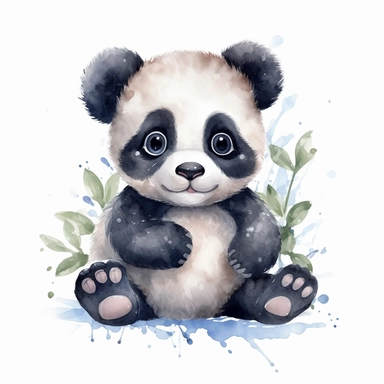 cute watercolor baby panda cartoon clipart
