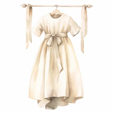 Graceful Baptism Watercolor Clipart - Ivory Baptismal Gown: An elegantly painted baptismal gown in ivory signifies purity, innocence, and the new life one begins after baptism.
