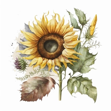 sunflower clipart in watercolor vector on a white background 4k