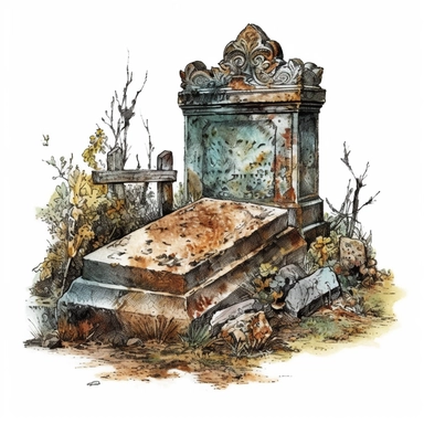 blank old Western grave headstone, no writing, rusty, dusty, watercolor, clipart, white background