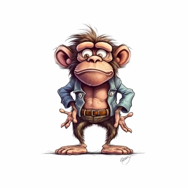 humorous funny monkey, caricature, full body, hand draw Illustration clipart, 4K, extremely detailed