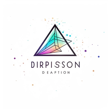 Design logo for Dispersion Project using handwritten typography and combination of light prism and triangular prism, white background, commercial logo, minimalist, monogram combination,very simple outline drawing, logotype, icon, clipart