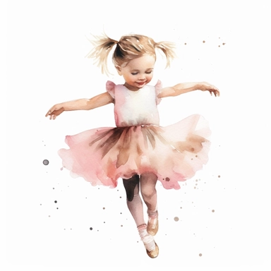 Little cute girl, ballerina, watercolor, clipart, pink wearing, realistic, making dance moves