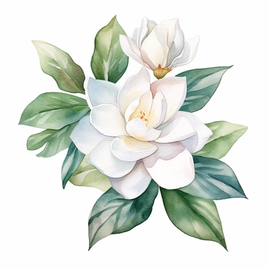 watercolor gardenia flowers clipart for wedding invitation card, hd, detailed, pastel color, clean line, on white background, spaced out