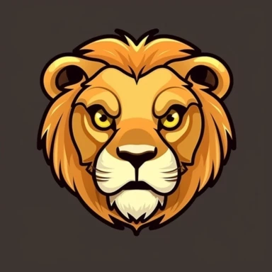 Cute lion face, cartoon, clipart, mascot, isolated on random background