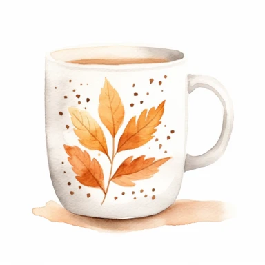 basic watercolor autumn mug in minimal hand drawn style, Etsy, textured, clipart, white background