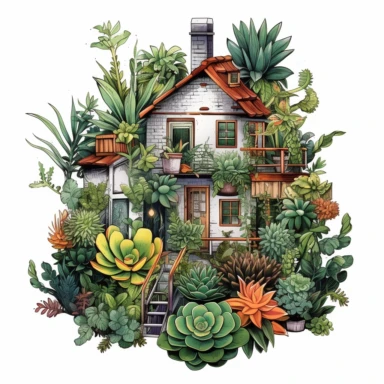Planted House houseplants Sublimation Clipart,Cartoon,hyper realistic, intricate detail, illustration style,high solution,on the white background