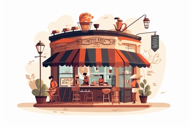 coffee shop vintage clipart style, white background