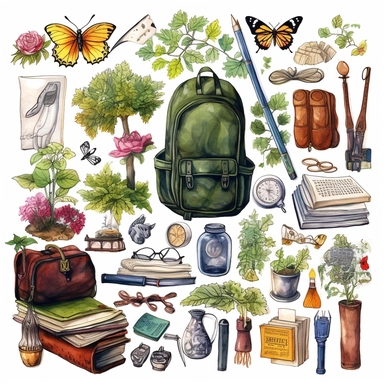 stationery, books, notebooks, pencils, backpacks, folders, globes, computers, and many more, illustrations, clipart, meticulously hand-illustrated, bringing the beauty of nature, white background