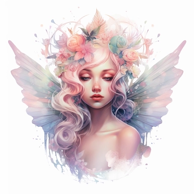 Fairy, clipart, intense white and deep pastel colors, dnd, watercolor, no background, isolated on a white background, self contained, well defined edges, by amy sol and magali villeneuve and susan bourdet and ross tran, spaced out, glowy, intricate, 8k