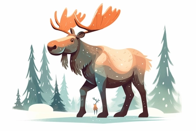Cute Moose in christmas Day clipart, cartoon, white background,