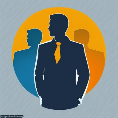extremely simple clipart vector image of a corporate business leader sticker, PowerPoint, Adobe Illustrator, corporate clip art for a presentation, dark blue and light blue and yellow-orange mood