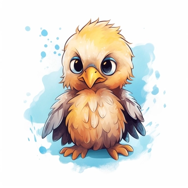one cute cartoony Baby eagle clip art, watercolor, vector style, flat color, 3 colors, full shot, no crop, bold lines