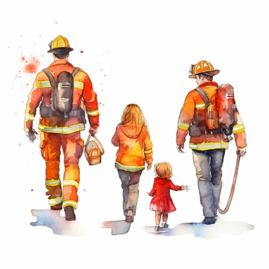 watercolour behide Firefighter Father's day cartoon style clipart variations, simple, vector, 8k
