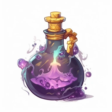 magical potion bottle, magical and mystical, video game style, clean and crisp, clipart, illustration, alchemical, smoke and embelishments, wizards potions, isolated on white background