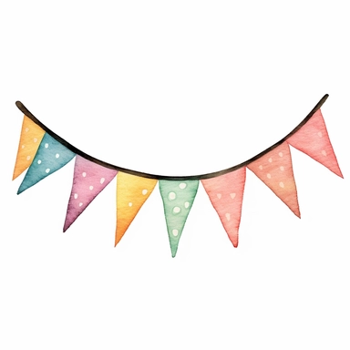 create a hand drawn watercolor clipart of a birthday bunting flag, white background, 4k