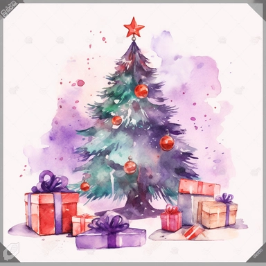 watercolor christmas cards holiday cards greeting card merry christmas cards, in the style of stock photo, light red and purple, anaglyph effect, wrapped vivid striking design png realistic cartoon full body in 32K UHD cute frame 15cm thick no shadow on 8k floor with realistic watercolor And detailed illustrations PNG clipart transparent white background