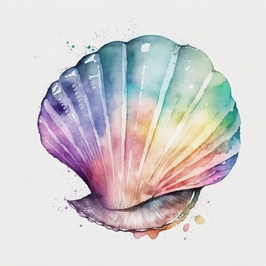 watercolor Colorful Atlantic moonshell seashell , cute clipart
