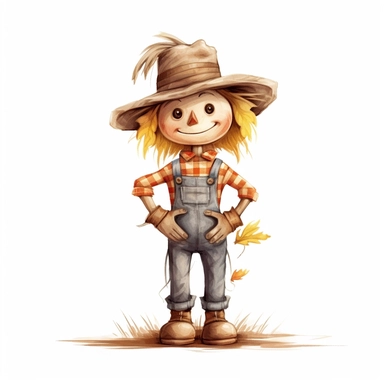 clipart, cute scarecrow, Thanksgiving, isolated on white background