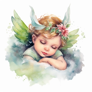 Cute Christmas fairy baby girl watercolor clipart, isolated on white background, watercolor, high detail, unique, intricate detail, hand - painted q 2 v 5. 1