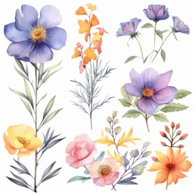 Clipart, vintage, watercolor, May Flower illustration, hand drawn, texture