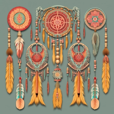 Bohemian Elements: Create clipart featuring key bohemian decorative elements like tassels, fringes, macrame, beads, and feathers. These elements can be used individually or combined to create unique compositions with with vibrant colors, organic shapes, and a sense of free-spiritedness