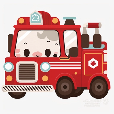 cute firetruck clipart with white background