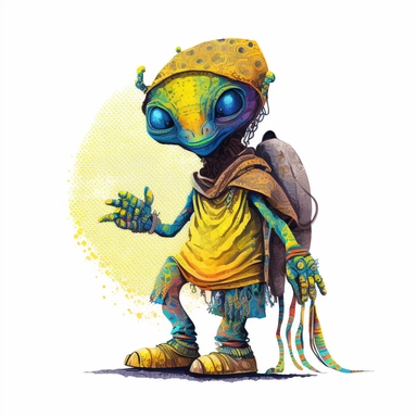 Boho style illustration, clipart, sublimation picture Alien winner in yellow-blue color. Bright colorful colors. White empty background, high quality 8k, quality detail