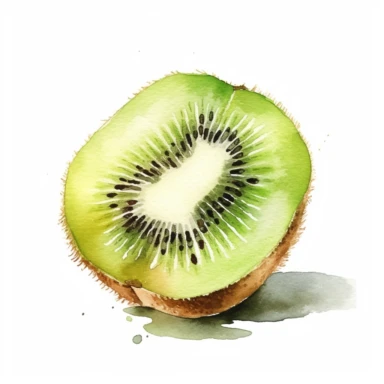a watercolor image of a kiwi fruit, white background, clipart