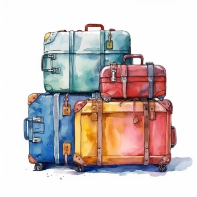 luggage, high level watercolor, hyper realistic cartoon, white background, 8k, ultra detailed clipart