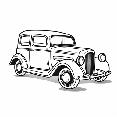 2d bold line art of a car, using simple clipart style with no shade, minimalist children’s coloring book, black and white bold lines with white background