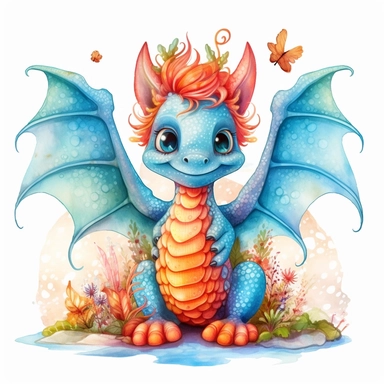 Whimsical Wonderland, clipart, cute dragon with wings character, full body