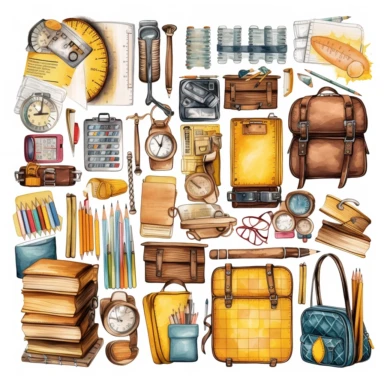 School Clipart, Kids realistic illustrations, stickers, school supplies