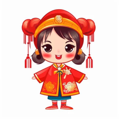 Clip art Chinese New Year costume, flat color, thick lines, cute cartoon white background 8k,--q3