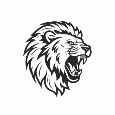 roaring lion head black frontal view silhouette vector flat simple identification symbol white backround white background minimalistic clipart png svg