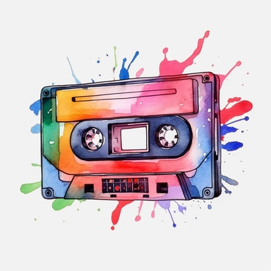 watercolor clipart of a cassette tape, retro, white background