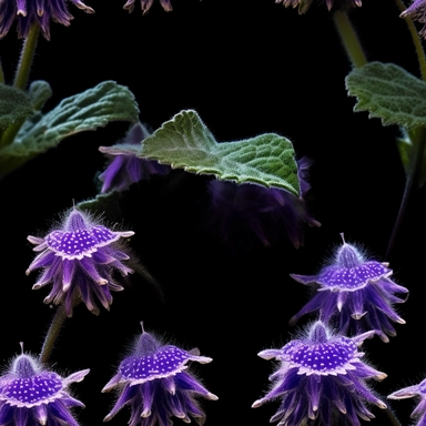 Purple borage flowers as a clipart with black background. A masterfully crafted digital artwork that explores the beauty and intricacy of purple borage flowers. The composition offers a close-up perspective, allowing the viewer to marvel at the delicate details of each petal and the unique patterns they create. Soft lighting highlights the vibrant purple tones, evoking a sense of tranquility and serenity. The artwork exhibits a contemporary realism style with a touch of impressionism, reminiscen