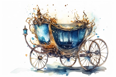 Watercolor Cinderella Carriage Clipart, On White Background, Spaced Out, 4K, Ultra-HD, Vector Art
