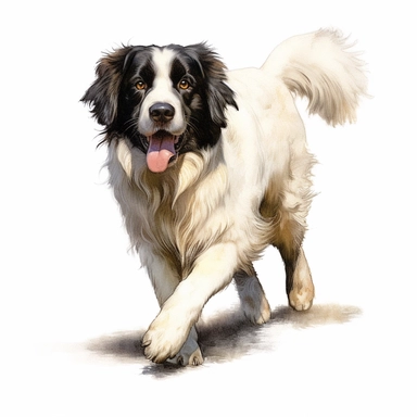 Landseer, Playing Fetch, realistic, Clipart, white background, no text, no caption