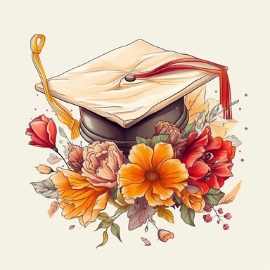 Create a high resolution version of (Graduation Cap and Certificates) 2D concept simplified illustration on white background. clipart, highly detailed, vibrant, ultra high quality, 2D vector, best quality. Color: warm. Illustration style. love and flowers. digital art of graduation, incredible quality