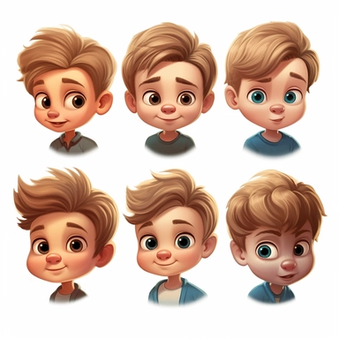 cute little boy, face, portrait, different expressions, clipart, high resolution