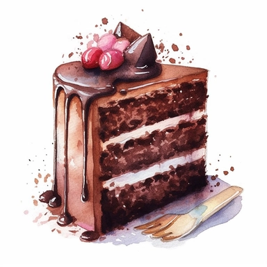 Watercolor chocolate birthday cake slice clipart, hd, on white background, spaced out--ar3:2--s1000