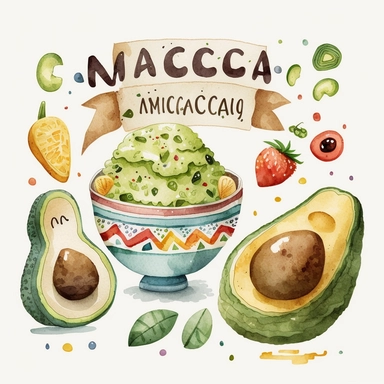 mexican guacamole, watercolor clipart, cute, nursery art, white background