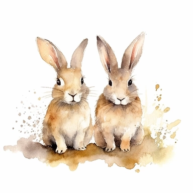 bunnies watercolor art style clip art
