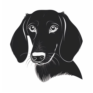 Dachshund dog ,frontal view, half upper body, cartoon, minimalist, black on white, lineart, 2d flat file, silhouette, clipart, svg