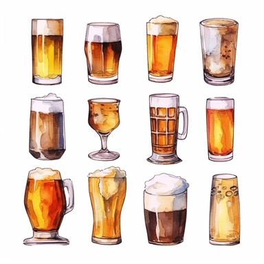 Beer Tasting Glass, full color, clipart, watercolor illustration, single object, high definition 8k, white background for removing background