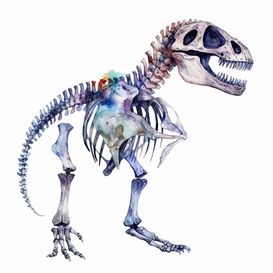 Watercolor dinosaur skeleton clipart, white isolated background, space out, hd