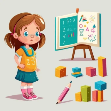 female child basic learning method, full body, cartoon, vector, sharp focus, super detailed, illustration, 16:9, v4, q2, 16k, High quality, clipart
